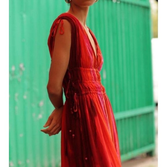 Zara V Neck Bead Appliques Tie Dye midi dress Blogger fav sz XL - Picture 2 of 12